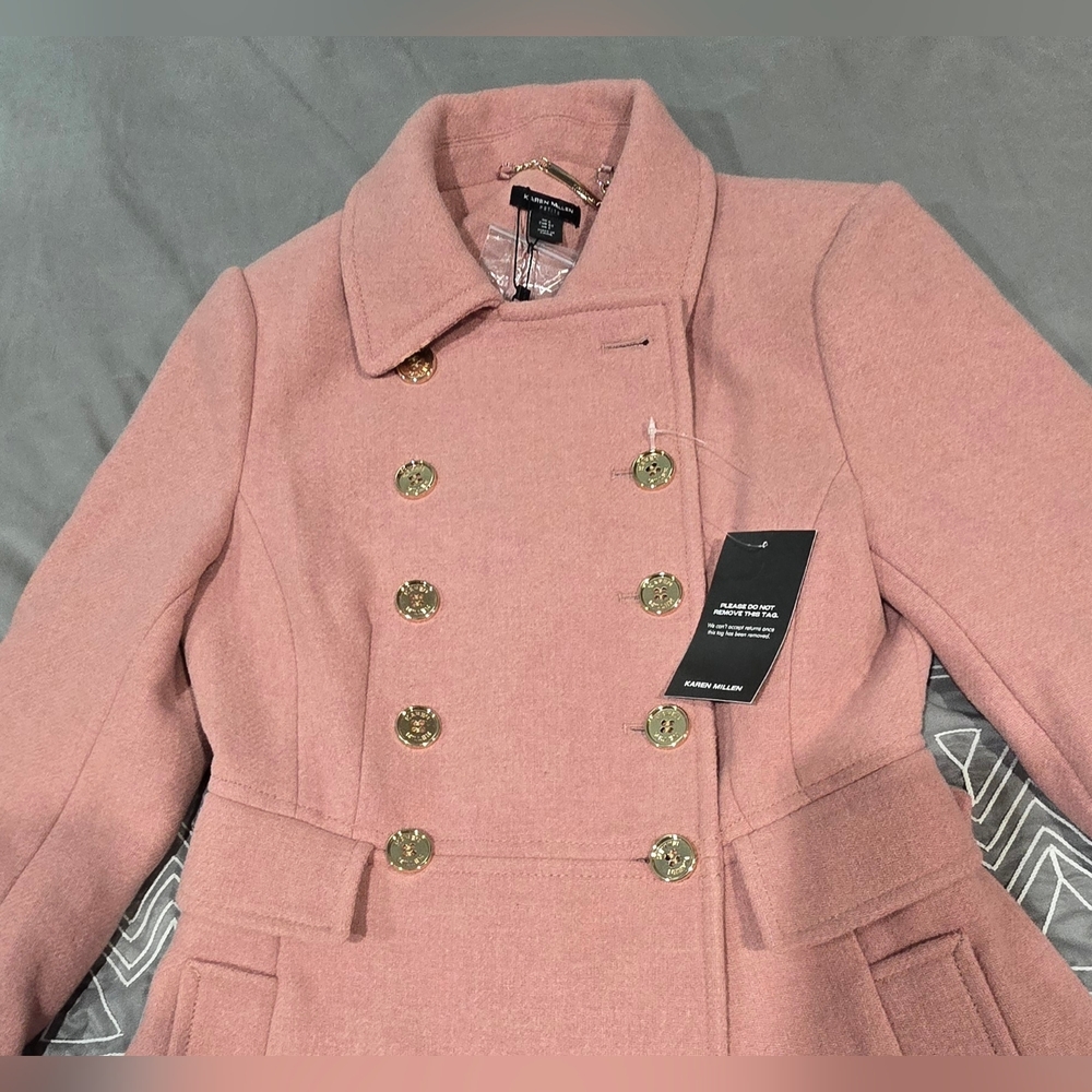 Karen Millen Petite Wool Button Front Double Breasted Princess Coat Size 2 - Picture 2 of 10
